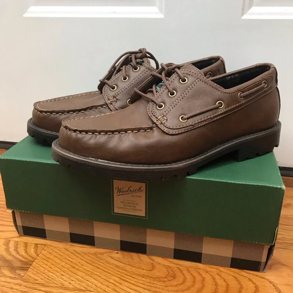 Woolrich Mens Trout Run Brown Vegan Faux Leather Boat Shoes Size 9.5